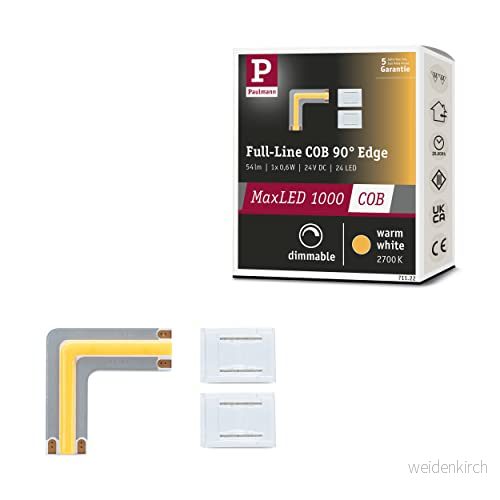 Paulmann 71121 MaxLED 500 LED Strip Full-Line COB Hörn 90 0,3 W 833 lm/m 800 LED/m Dimbar 0 m Silver Plast 2700K LED-band Utbyggbar 4000870711217