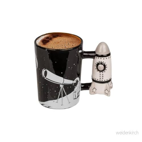 Avilia Utrymme Dekoration Te Kaffekopp Raket Mugg på Handtaget, Keramik, 14 x 12 cm, 280 ml, Svartvit 8056819019278