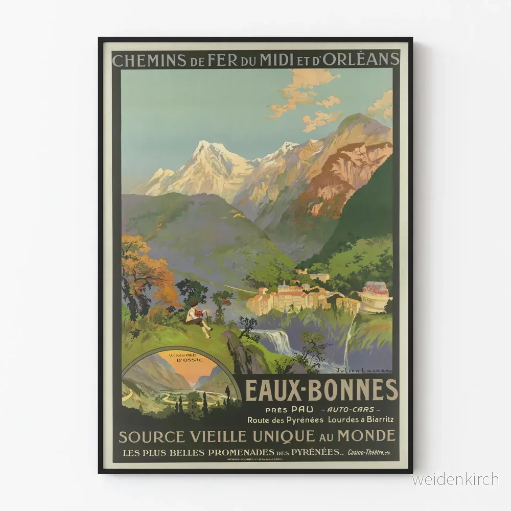 Vintageposter Eaux-Bonnes Pyrenéerna Chemins de Fer du Midi och d'Orléans