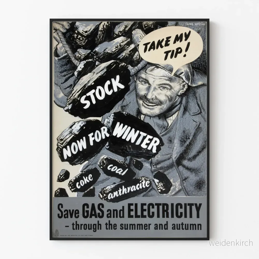 Vintageposter med energiråd för vinter, kol och anthracit