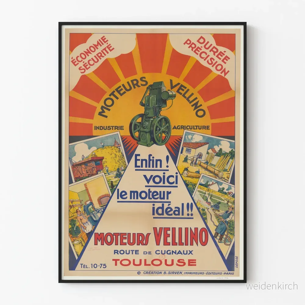 Vintageposter för motorer Vellino - Industriell och lantlig inredning