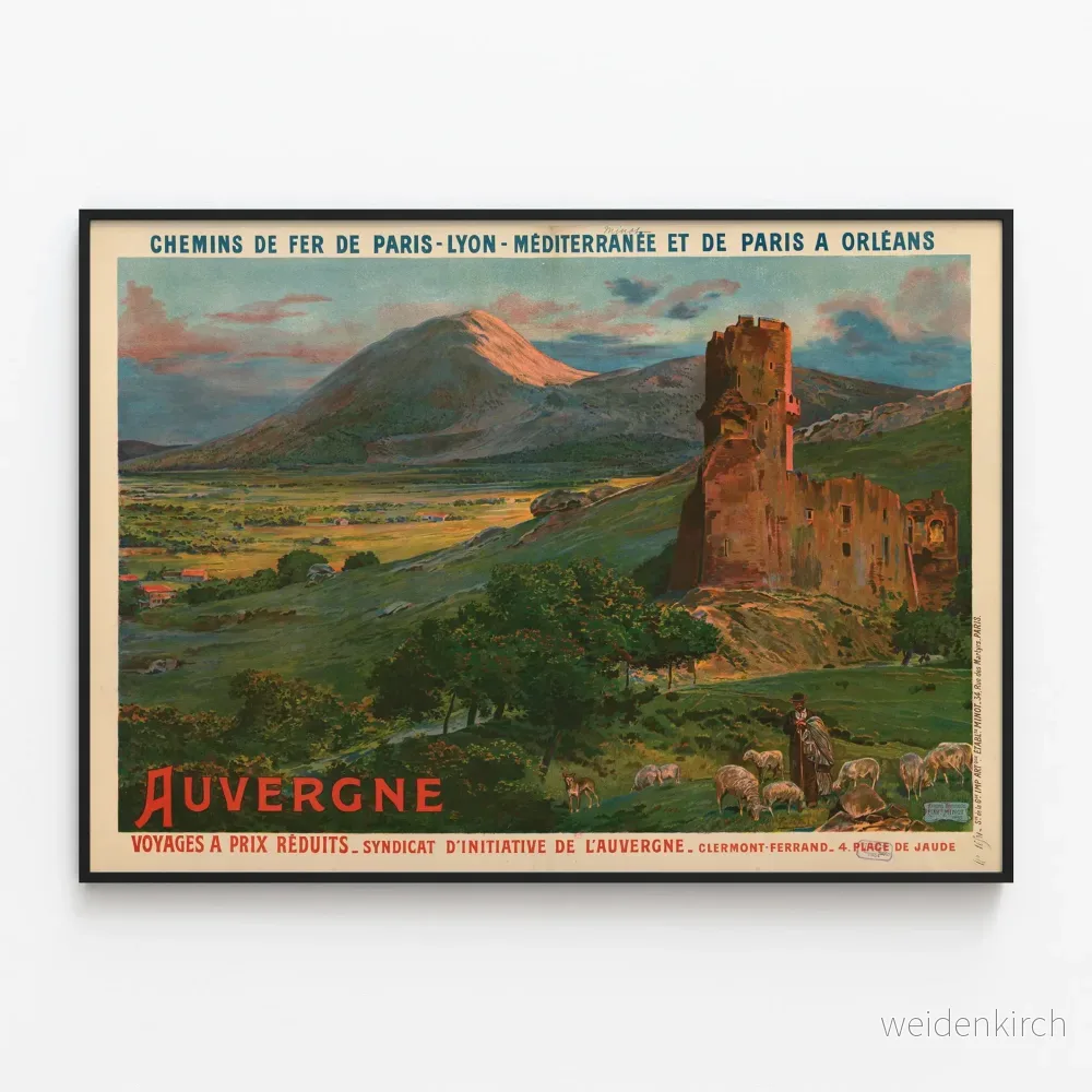 Vintageposter för Paris-Lyon-Méditerranée järnvägar - Auvergne