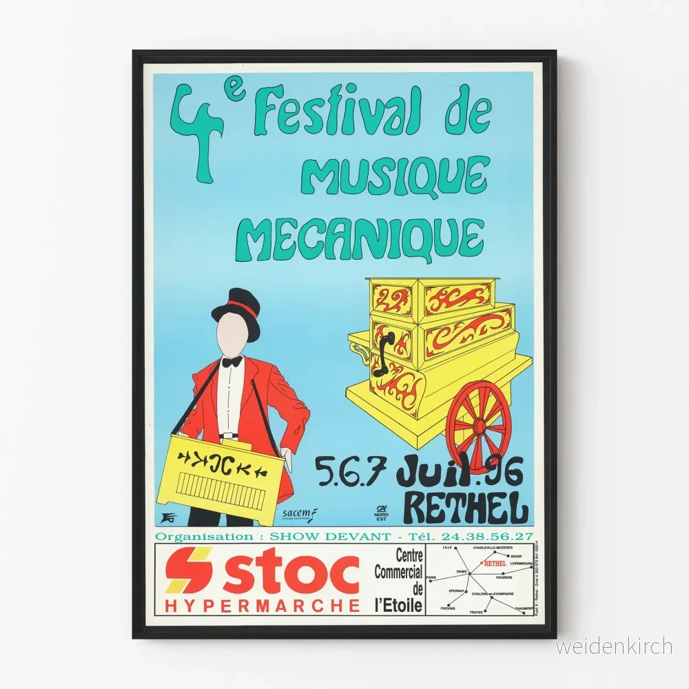 Vintageposter för 4:e Mekaniska Musikfestivalen 1996 i Rethel