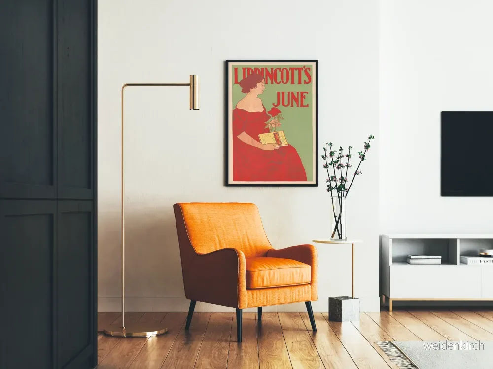 Vintageposter Lippincott's juni med kvinna i röd klänning - Bild 2