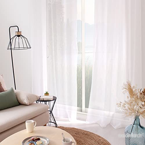 Enjoy Home par raka glaspar polyester 140 x 240 cm vit sandblästrad kollektion redo att installera tvättbar vid 30 för alla rum hushållslinne gardiner 3661090114281
