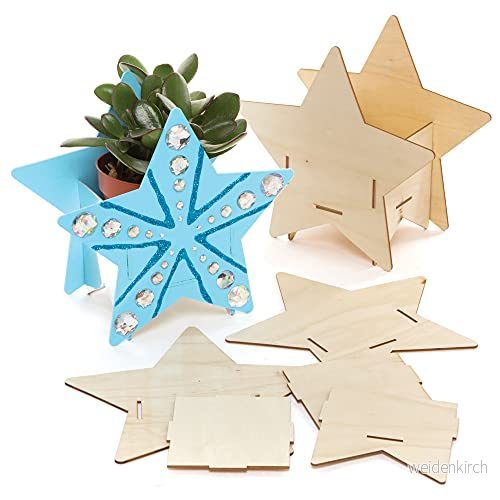 Baker Ross FE762 Star Wooden blomkruka hantverkskit 3 pack, gör din egen blomkruka, plantera krukor för barn att dekorera, kreativa julaktiviteter 5051174122697