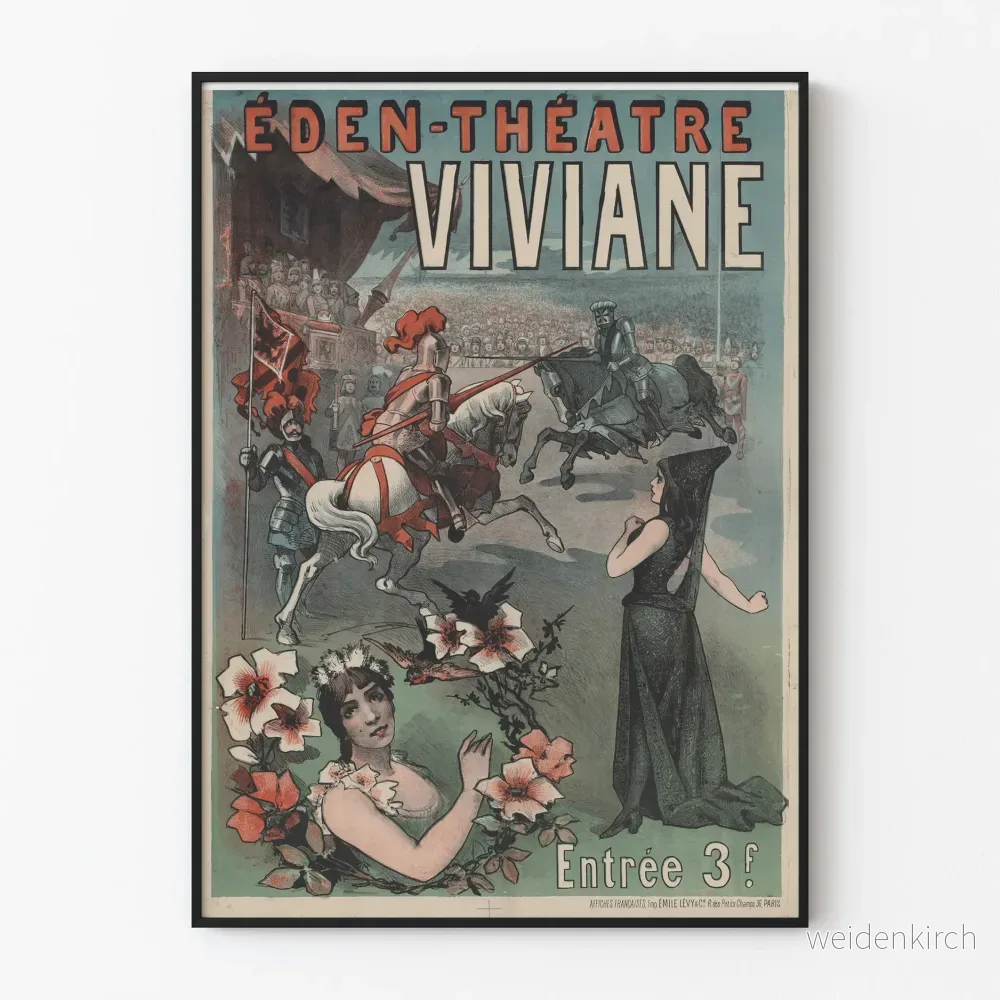 Vintageposter Éden-Théâtre Viviane med medeltida dekor