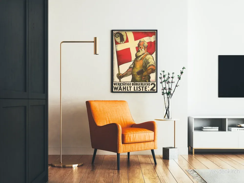 Vintage propagandaposter med arbetare och flagga - Bild 2