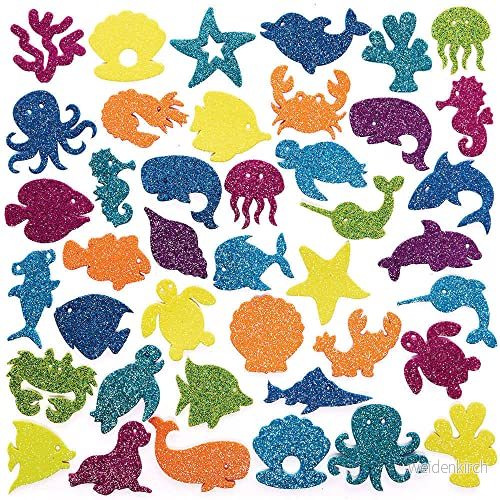 Baker Ross FC777 Sealife glitterklistermärken paket med 150, självhäftande klistermärken för barn, hantverk barn 5051174132603