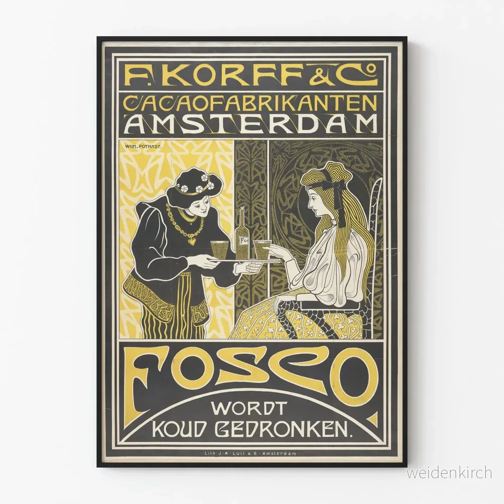 Vintageposter F. Korff & Co, tillverkare av kakao Amsterdam