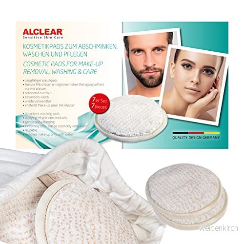 ALCLEAR 95AP tvättkuddar set om 7, tvättbara sminkkuddar beige vit med tvättställ, mjuk och hudvänlig mikrofiber för djup por, miljövänlig rengöring vård av ansikte dekolleté hals 4260187185419