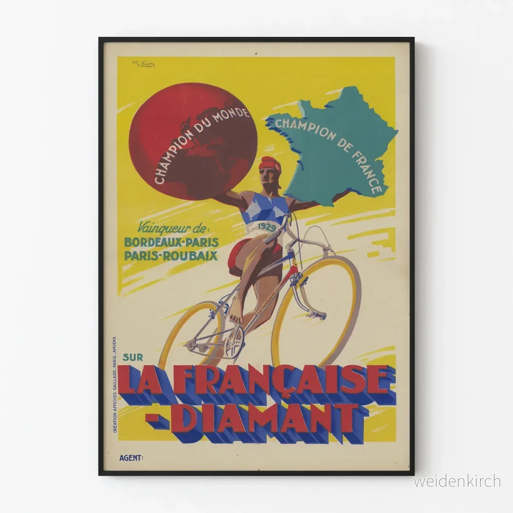 Vintageaffisch Vainqueur Bordeaux-Paris 1929 La Française Diamant