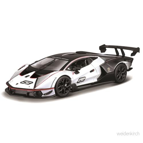 Bburago Lamborghini Essenza SCV12: Modellbil i skala 1:24, rörliga dörrar, vit svart (18 28023) 4893993280230