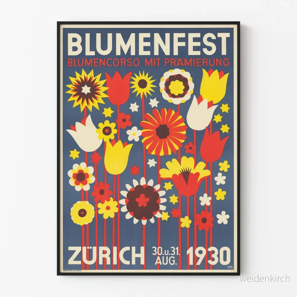 Vintage väggdekor poster Blumenfest Zürich 1930