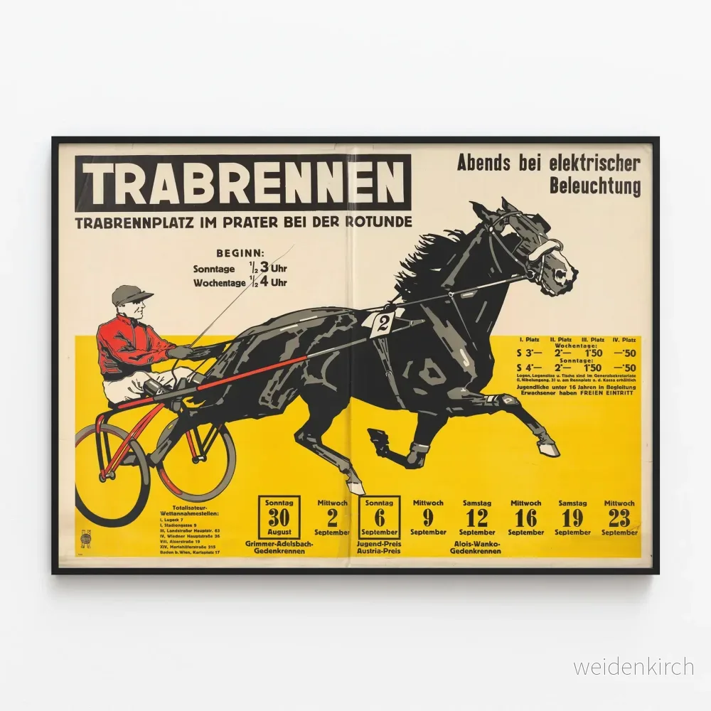 Vintageaffisch för travlopp vid Prater – Hästtema väggdekoration