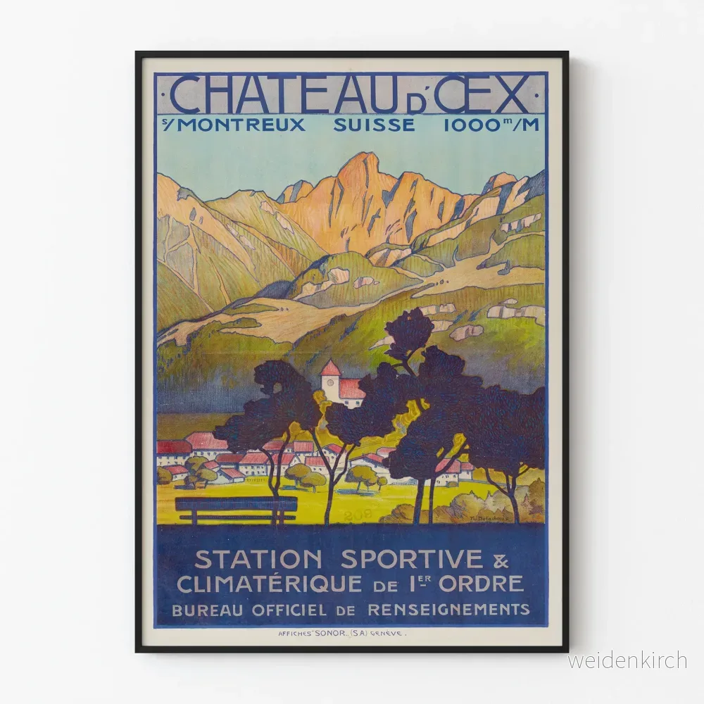 Vintageposter av Château-d'Oex sport- och klimatstation i Schweiz
