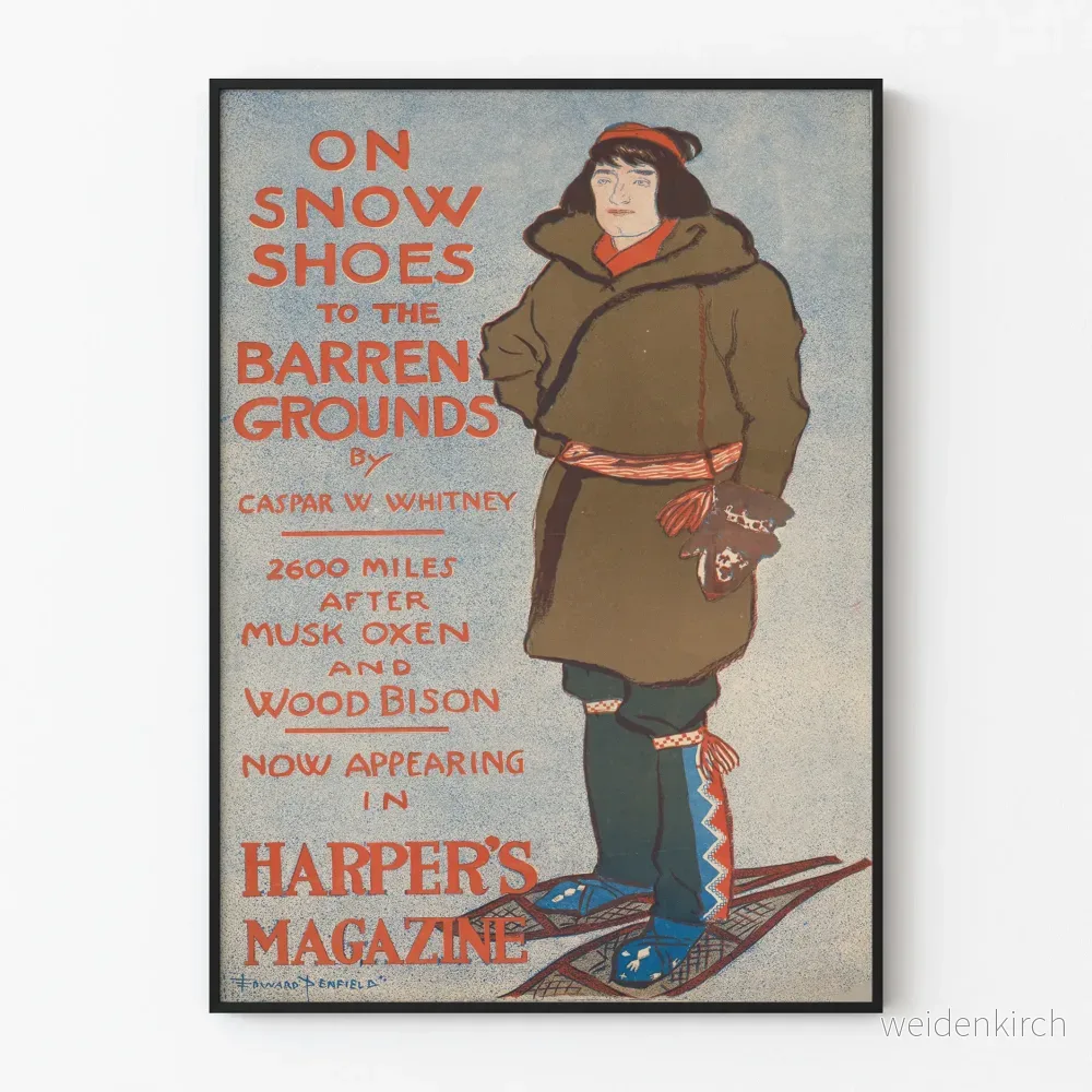 Vintageposter On Snow Shoes till de karga markerna – Retro väggdekoration