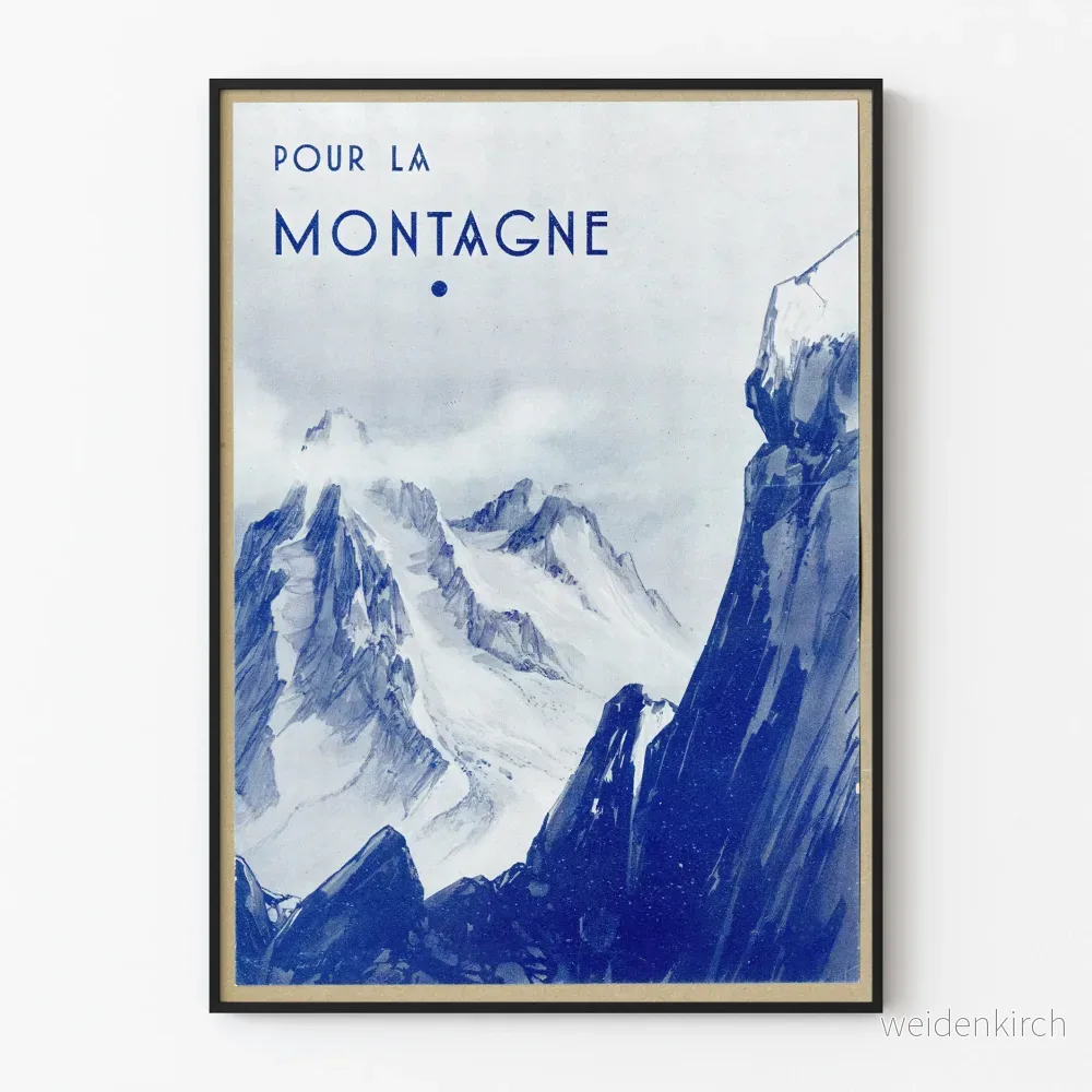 Vintage bergsdekorativ poster med blått tema