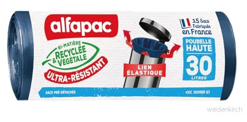 alfapac 15 papperskorgar 30L hög papperskorg med ultrastark elastisk länk tillverkad i Frankrike återvunnet och vegetabiliskt bi material 3232767390309