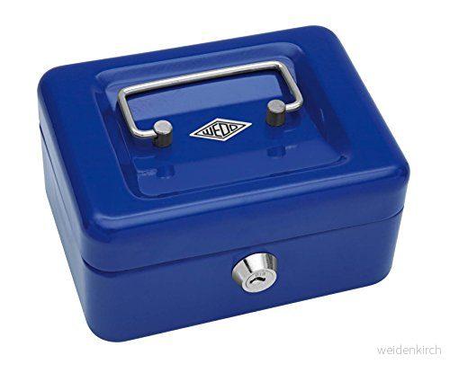 Wedo 145103X kassaskåp (tillverkad av pulverlackerat stål, infällbart handtag, 4 fack, säkerhetscylinderlås, 15,2 x 11,5 8,0 cm) blå 4003801787268