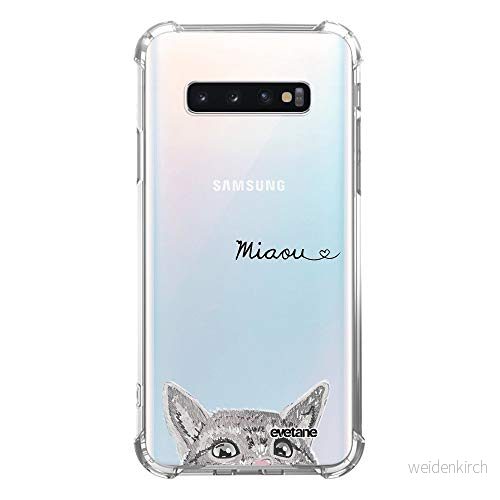 Evetane Silikonskal kompatibelt med Samsung Galaxy S10 mjukt och förstärkt skydd stötsäkra hörn tunt genomskinligt bakre skal meow katt 3662219549526