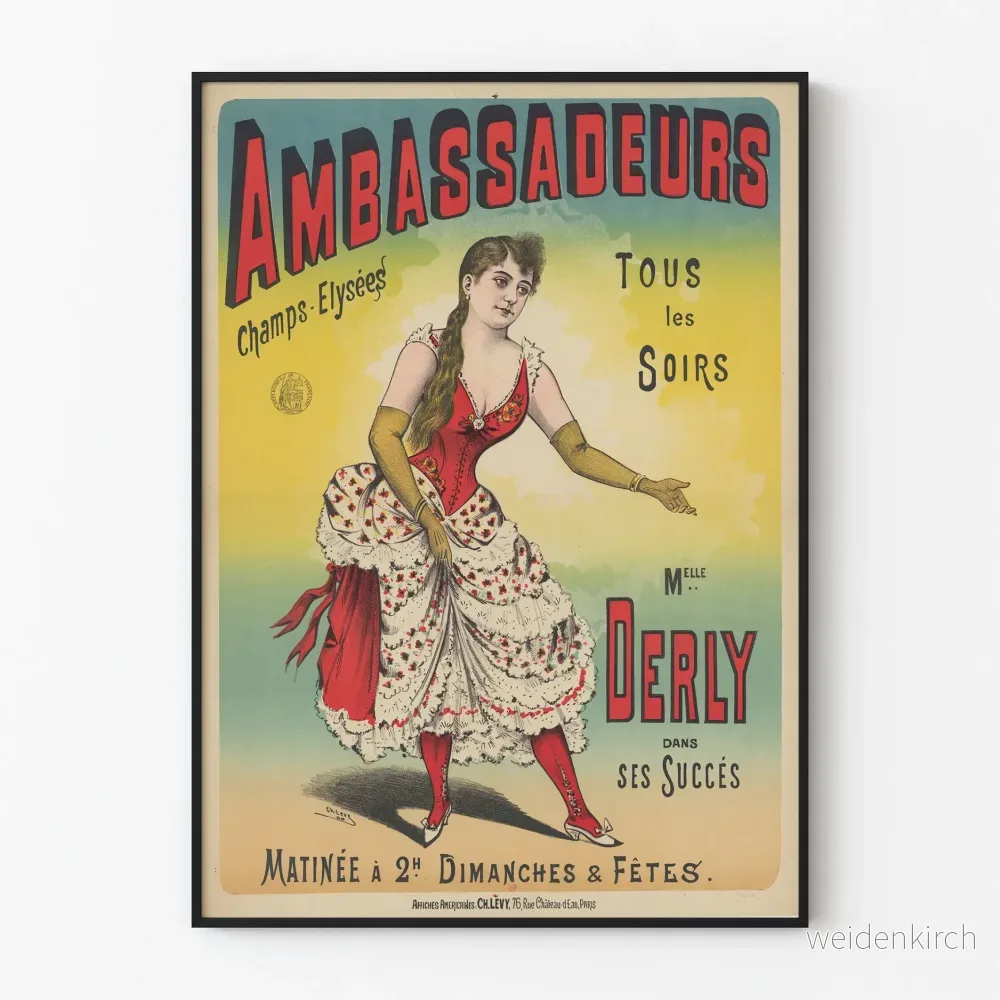 Vintageposter av Ambassadeurs på Champs-Élysées med Melle Derly
