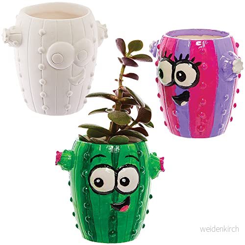 Baker Ross FX580 Cactus Mini Ceramic Succulent Pots Box of 4, Paint Your Own Plant Pot 5063067004928