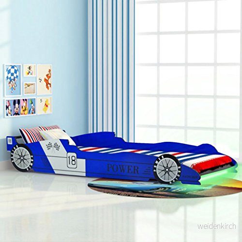 vidaXL LED Barnsäng racerbil 90x200 cm blå 8718475528128