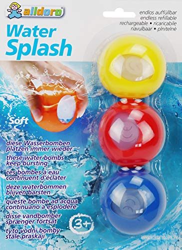 alldoro 60206 Water Splash set med 3 vattenbomber, vattenballonger återanvändbara och självstängande, vattenballong för trädgård, strand fest, barn från år vuxna, blandade färger 4251357602065