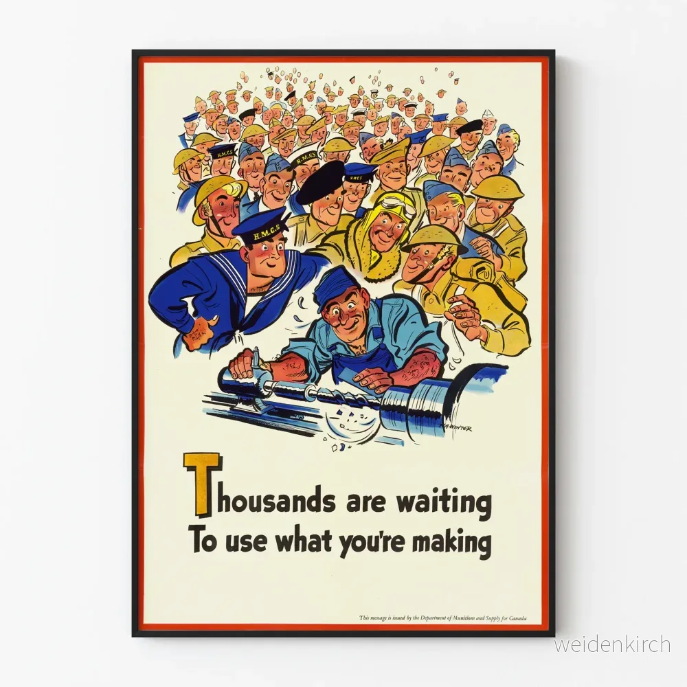 Vintage affisch med industriell och militär motivation