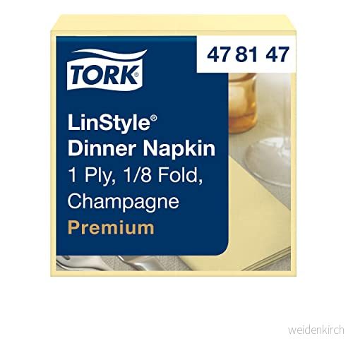 Tork 478147 Linstyle Premium Dinner servetter Champagne 1/8 fold/pappersservetter tygliknande och absorberande / 1 lager/premiumkvalitet 12 x 50 (600) luftlagda 39 40 cm (b l) 8584123161081