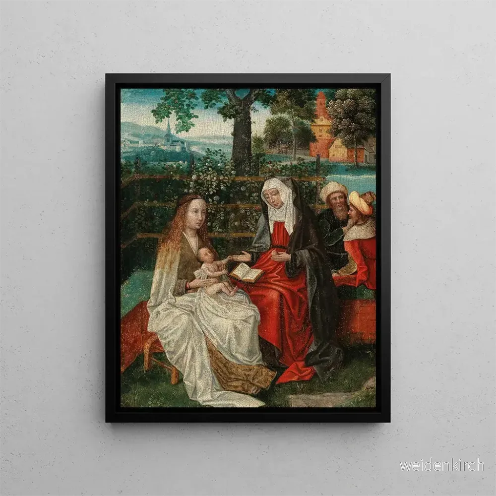 Målning La Vierge et l'Enfant avec sainte Anne dans un jardin clos avec Joachim et Joseph au-delà - École d'Anvers | Konsttryck