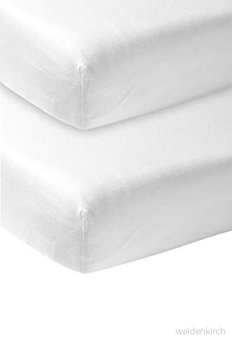 Meyco Baby Uni underlakan 2 pack till spjälsängen (underlakan i mjuk jerseykvalitet, tillverkad av 100% bomull, perfekt passform tack vare elastisk dragsko runt om, mått: 70 x 140 cm), vit 4054703652000