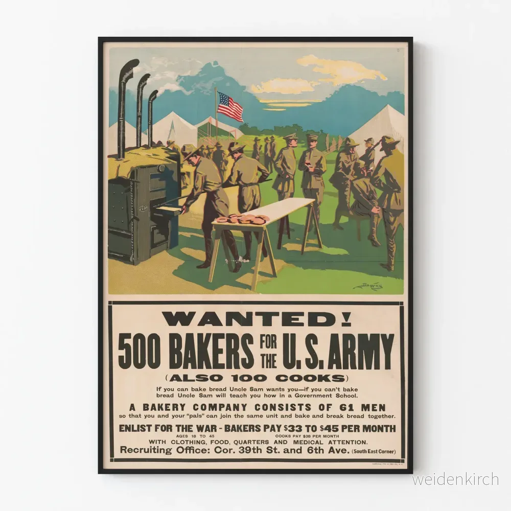 Vintageposter för rekrytering av bagare i den amerikanska armén