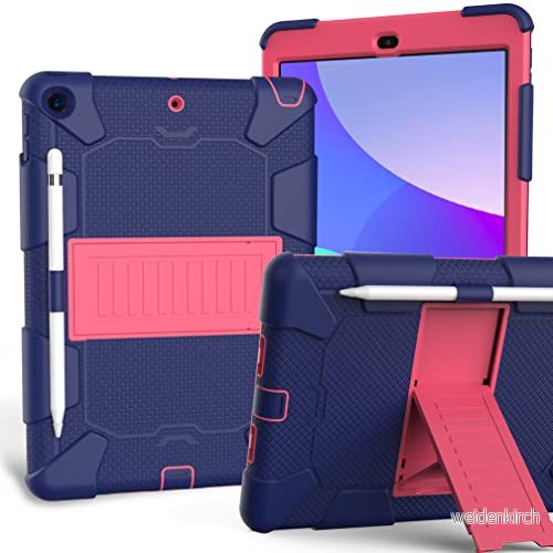 fodral för iPad 10,2 tum 9:e/8:e/7:e generationen 2021/2020/2019 med tre i ett design, stötsäkert, robust pennhållare och stativ marinblå + ros 7657136166150