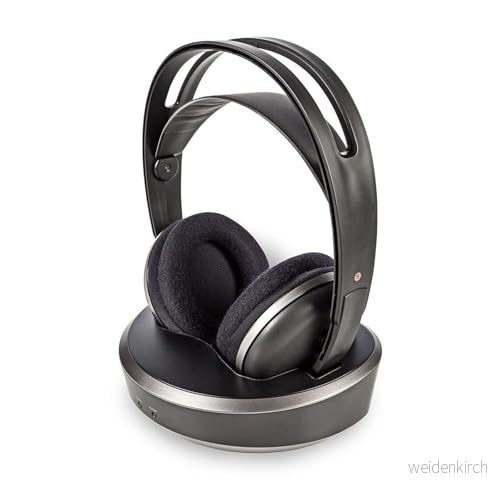 NEDIS trådlösa hörlurar Radiofrekvens (RF) Over Ear Laddstation Elastiskt pannband 100 m räckvidd 2X AAA batterier 1x 3,5 mm kontakter Svart/Silver 1,80 Silver/Svart 5412810266470