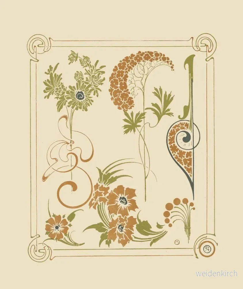 Målning med abstrakt motiv baserat på blommor och arabesker - Alphonse Mucha | Konsttryck - Bild 2