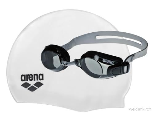 arena unisex vuxna set simglasögon och badmössa badset, silver rök vit svart, one size 3468334661347