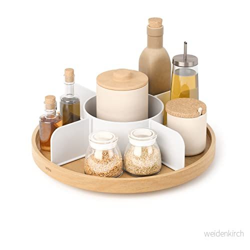 Umbra Bellwood Lazy Susan skivspelare bänkskiva, organiserare, roterande skåp, kryddhylla, smaktillsatshållare, vit/naturlig 28295398602