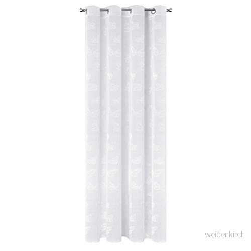 Eurofirany DESIGN91 gardin slät transparent 8 öljetter fluoriserande fjärilar gardiner moderna enkla sovrum barnrum vardagsrum, 140 x 250 cm, vit 5900811957195