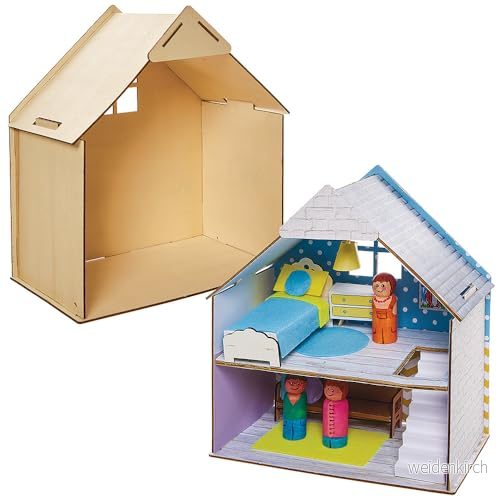 Baker Ross FN199 Bygg ditt eget dockhus i trä 1 pack, för barn, byggsats hantverk 5063067011599