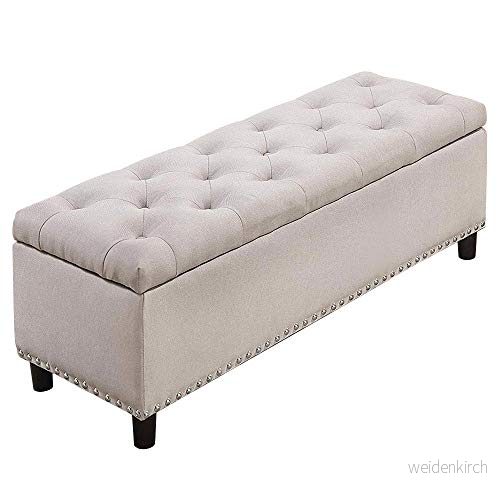 Bakaji - Förvaringskorg med fotstöd för sovrum, bänk trästruktur och tygbeläggning, vadderad hopfällbar sits, Beige, Mått: 121 x 42 43 cm. 8052877970988