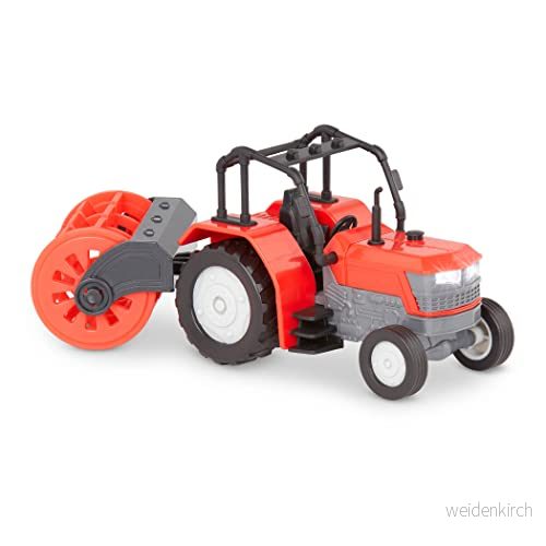 DRIVEN av Battat 62243456792 Micro Rotary Hoe 3 år + liten traktor för barn ljus och ljud gård låtsaslek realistisk leksaksfordon, röd grå 62243456792