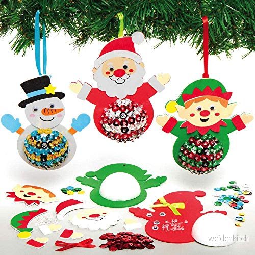 Baker Ross Julfigurset med paljetter AX741 3 stycken, träddekorationer, hängande dekorationer, för barn, konst och hantverk jul 5051174110748