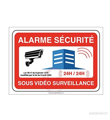 AUA SIGNALETIQUE säkerhetslarmpanel under video övervakning 24 timmar/420 x 300 mm, aluminium 3 mm 3666180039208