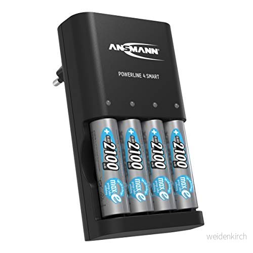 ANSMANN batteriladdare inkl. 4 x AA batterier 2 100 mAh Automatisk med repelläge för uppladdningsbara och batteribatterier Powerline Smart 4013674143764