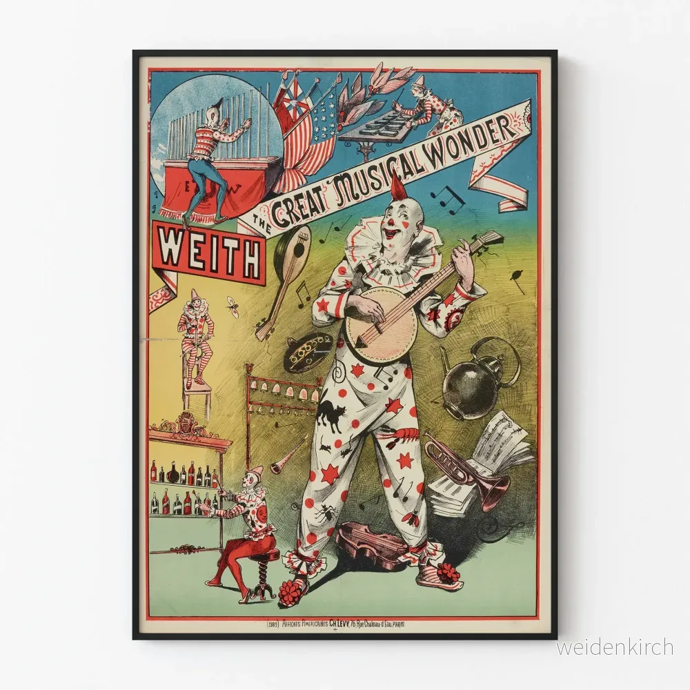 Vintageposter Le Grand Merveille Musical Weith Clown Musicien