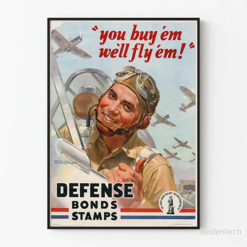Vintage militärposter "You Buy 'Em We'll Fly 'Em" retro väggdekoration