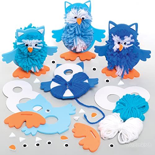 Baker Ross FE969 Snöig uggla pom poms kit 3 pack, julhantverk, dekorationer för barn att tillverka, dekorera och visa, kreativa aktiviteter 5051174124646