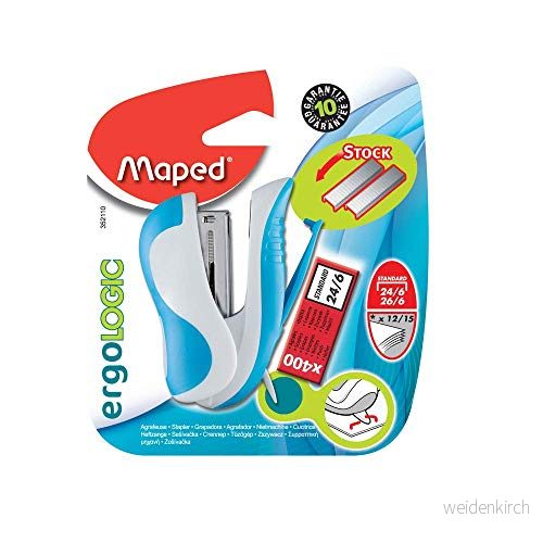 Maped ergonomisk minihäftapparat för 24/6 och 26/6 häftapparat kompakt med utdragbar häftklamrar mjuk touch 400 ingår slumpmässig färg 3154143521100